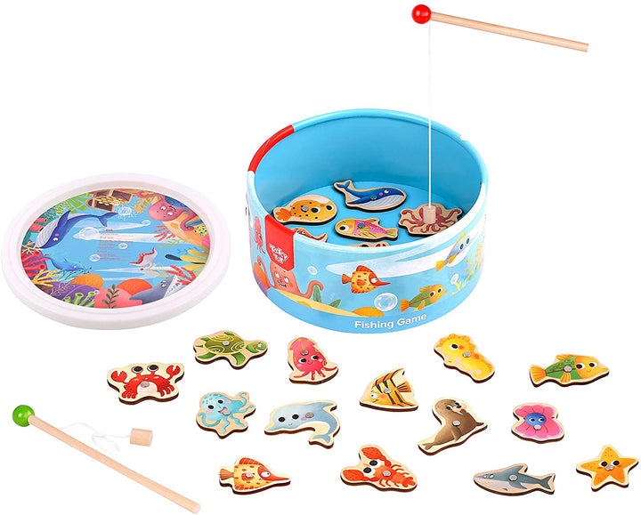 Tooky Toy TL095 Fisch-Angelset aus Holz, mehrfarbig
