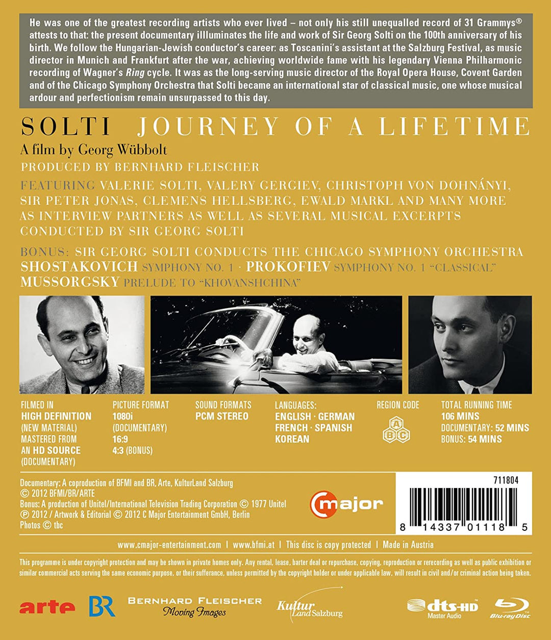 Solti: Journey Of A Lifetime (100th Anniversary Of Solti) (Chicago Symphony Orchestra/ Sir Georg Solti) (C Major: 711804) [2012][Region A & B] [BLu-ray]