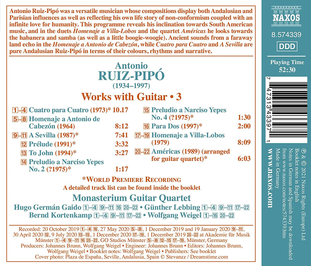 Ruiz-Pipo: Guitar Works 3 [Monasterium Guitar Quartet] [Naxos: 8574339] [Audio CD]