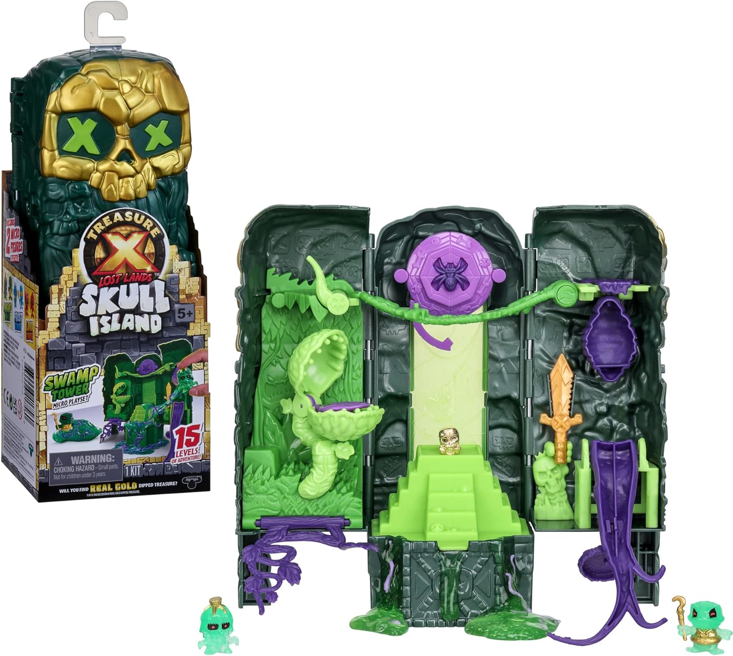 Treasure X Lost Lands Skull Island Swamp Tower Micro-Spielset – 15-Level-Abenteuer mit echtem, in Gold getauchtem Schatz