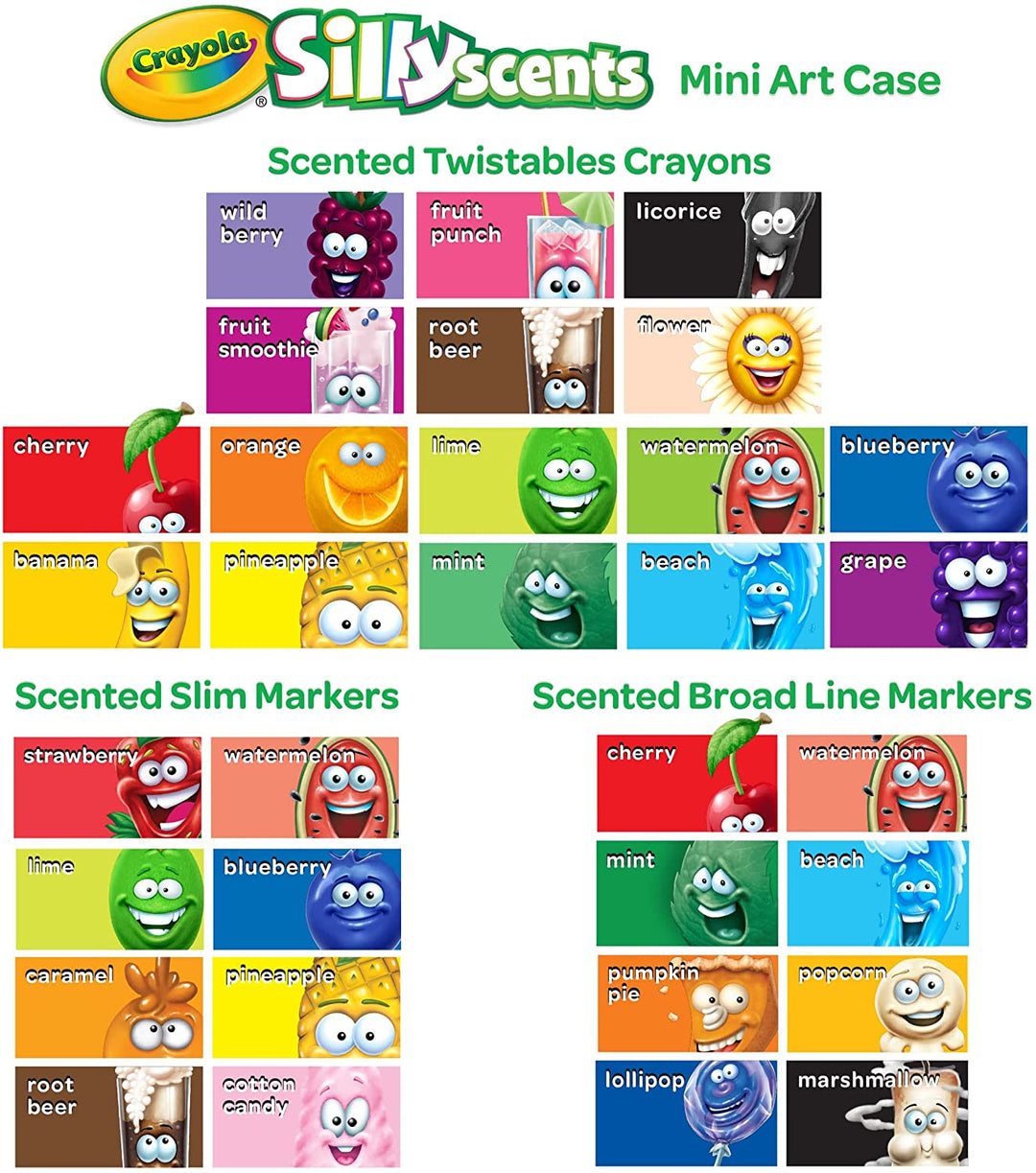 Crayola Silly Scents Mini-Kunstset – waschbare Duftmarker, Buntstifte, stinkende Stifte, 50+ Teile