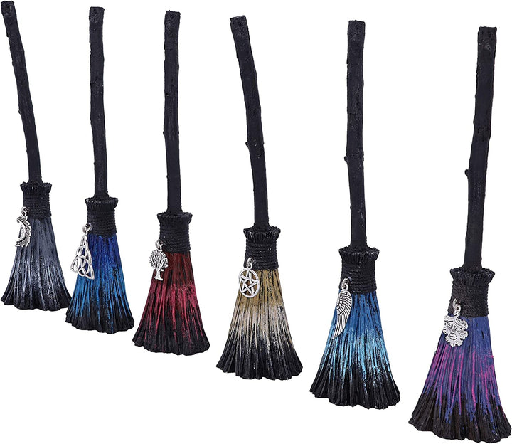 Nemesis Now Positivity Broomsticks with Silver Charms, 20cm, (Set of 6), Black