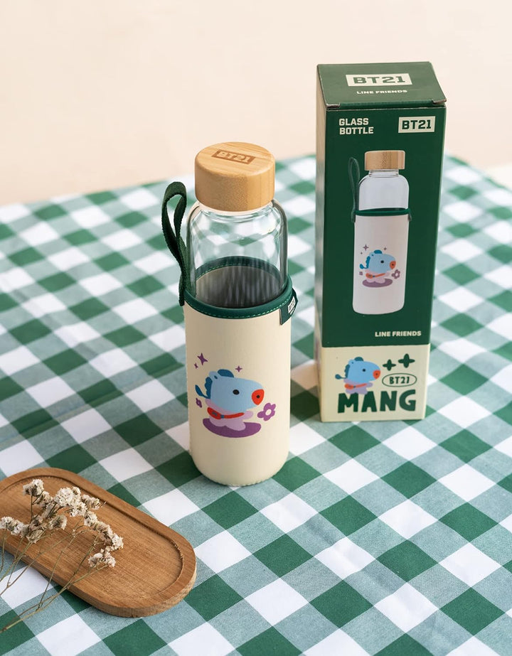 BT21 Official Merchandise Mang Glass Water Bottle - 500ml / 17oz - Glass Bottle