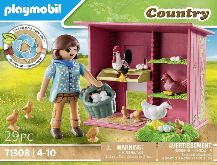 Playmobil 71308 Country Hen House, a ful chicken family for your Farm - chicken coop with a rooster