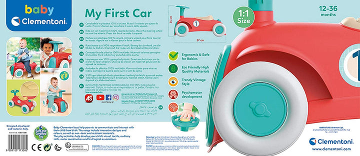 Clementoni - 17308 - My First Ride On Car - Get In And Play - 100% Recycled Material - Made In Italy - Suitable For 12-36 Months