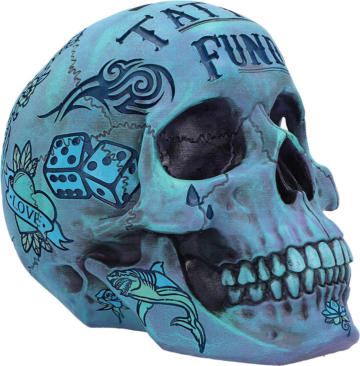 Nemesis Now Aqua Blue Traditional, Tribal Tattoo Fund Skull, Polyresin, One Size