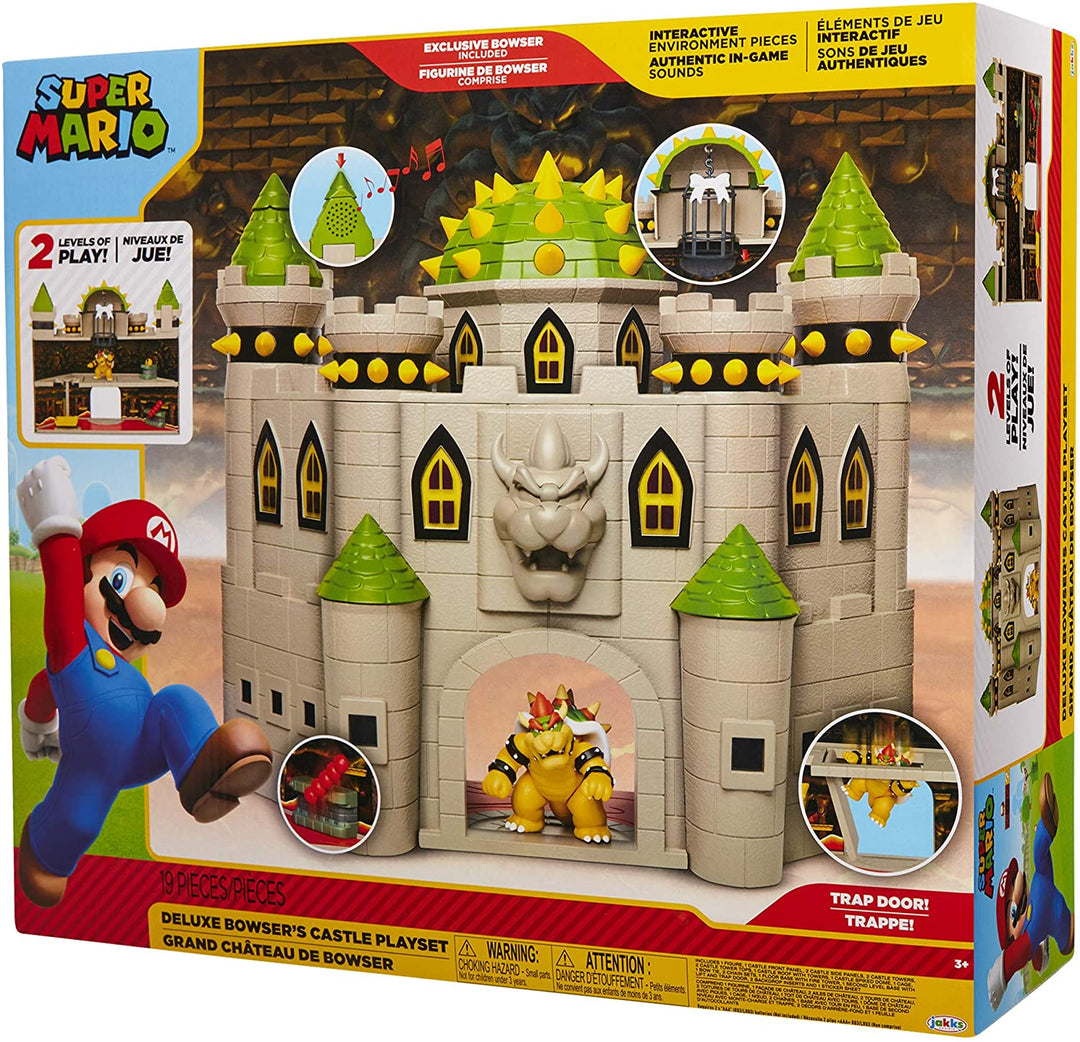 Nintendo Bowser's Castle Super Mario Deluxe Bowser's Castle-Spielset mit 2,5" exklusiver beweglicher Bowser-Actionfigur, interaktives Spielset mit authentischen In-Game-Sounds