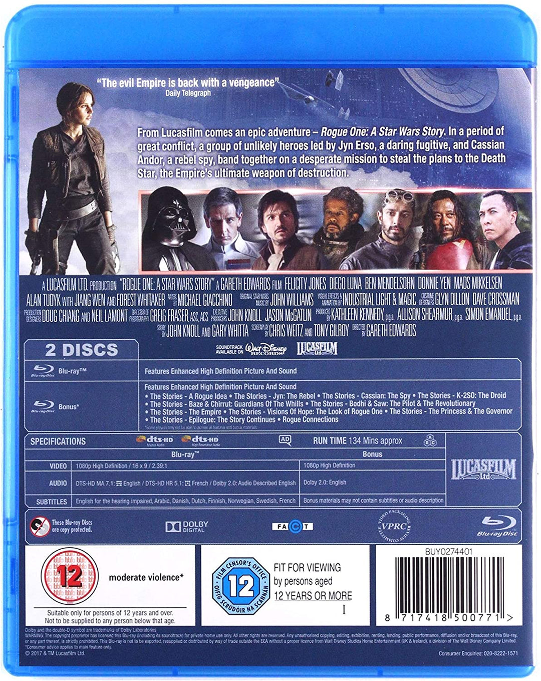 Rogue One: A Star Wars Story [Blu-ray] [2017] [Region Free]