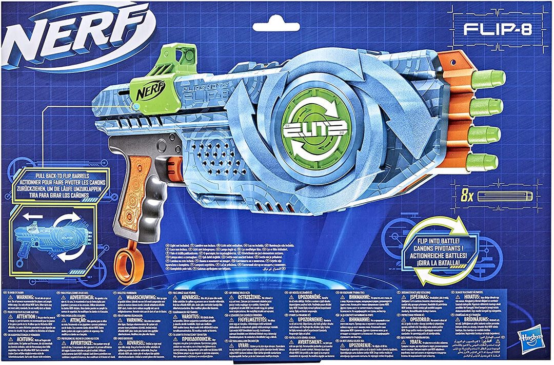 Nerf Elite 2.0 Flipshots Flip-8 Blaster, 8 Dartfässer zum Verdoppeln Ihres Blas