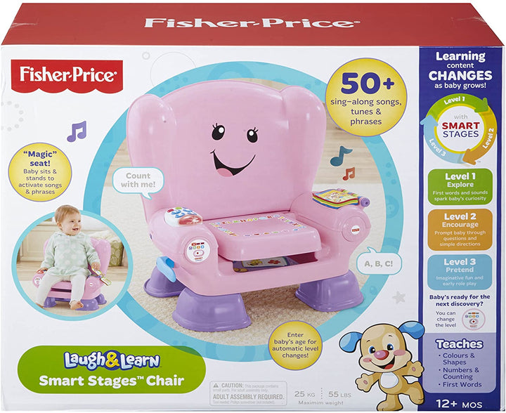 Fisher Price CFD39 Smart Stages Pink Chair Activity Chair Spielzeug für 1 Jahr mit Sounds, Musik und Phrasen