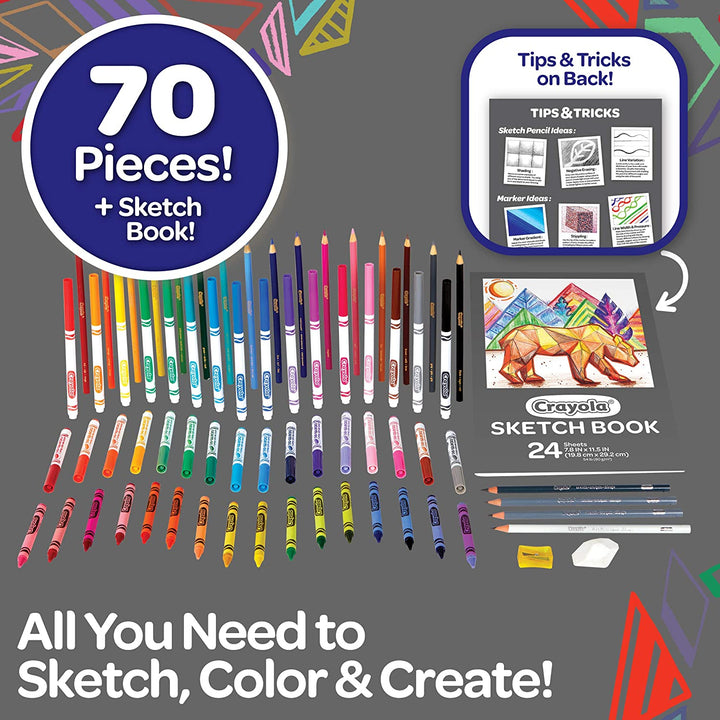 Crayola - Sketch & Color Art Kit 70+ Piece Set with Sketchbook