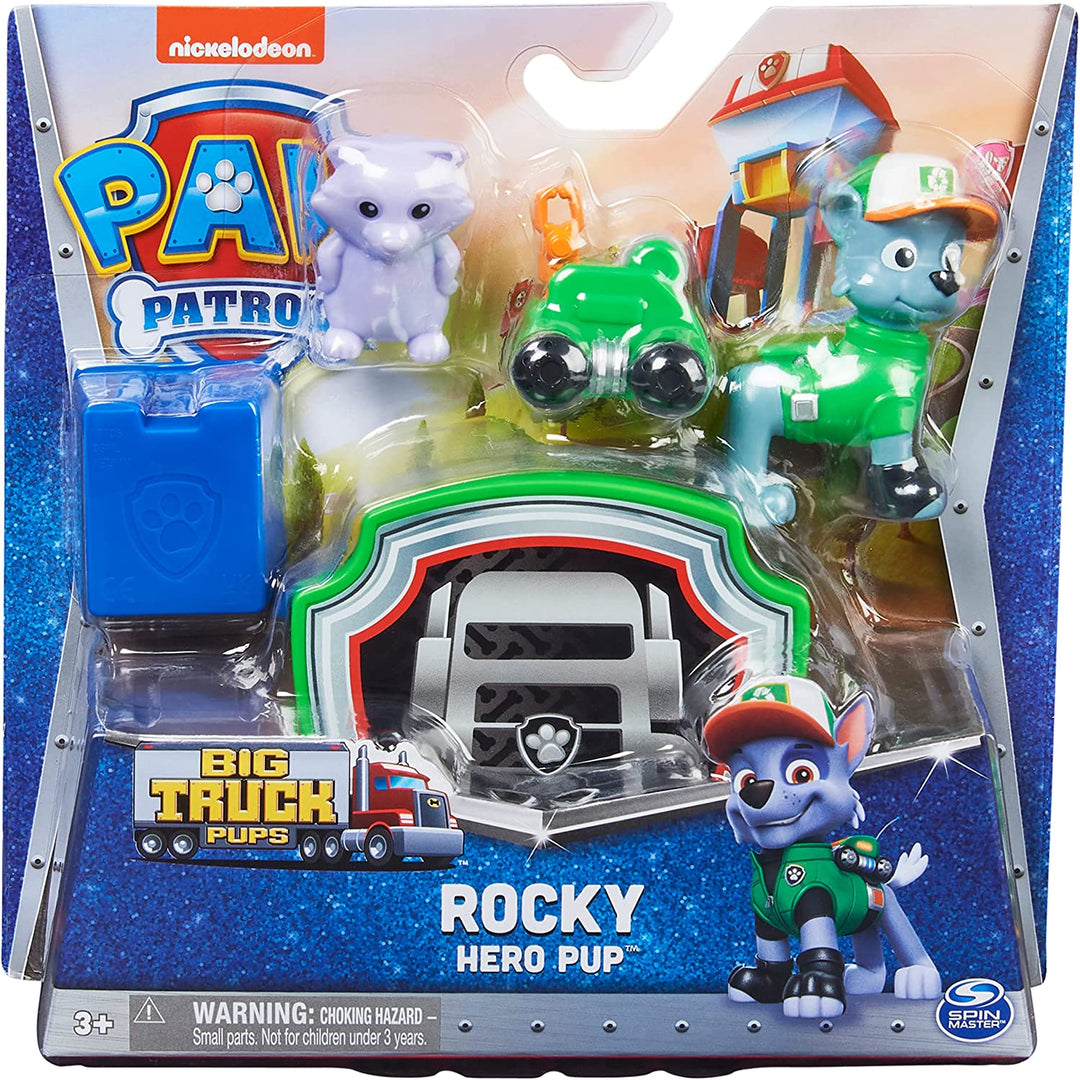 PAW Patrol, Big Truck Pups Rocky Action Figure with Clip-on Rescue Drone