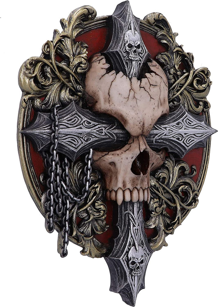 Nemesis Now Spiral Darkness Cross Baroque Skull and Chains Wall Plaque, Red, 32c