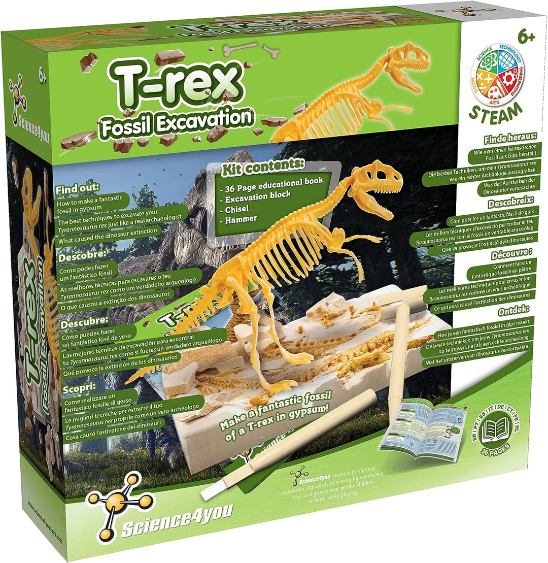 Science4you T Rex Fossil Hunting Kit for Kids - Excavate and assemble the 10 pieces TRex Fossil