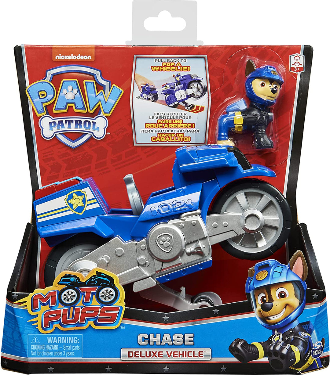 PAW Patrol Moto Pups Chases Deluxe-Motorrad-Rückziehfahrzeug mit Wheelie-Funktion