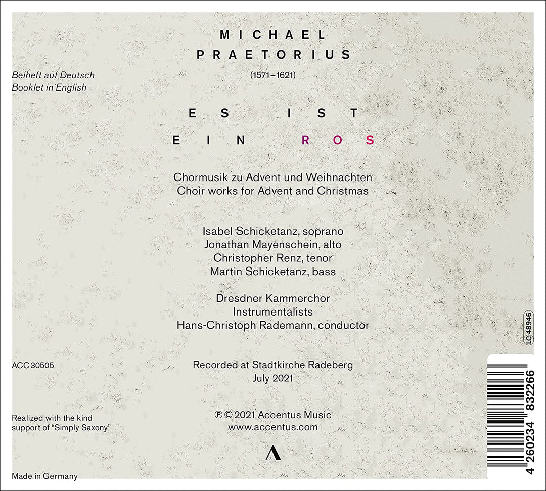 Praetorius: Es Ist Ein Ros [Dresdner Kammerchor;Isabel Schicketanz; Jonathan May [Audio CD]