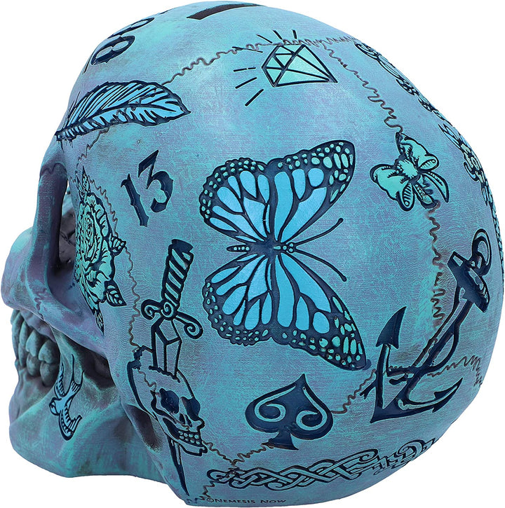 Nemesis Now Aqua Blue Traditional, Tribal Tattoo Fund Skull, Polyresin, One Size