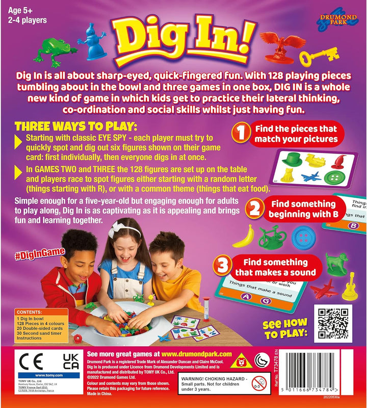 Drumond Park T73478 Dig In, Familienbrettspiele für 2–4 Spieler, 3-in-1-Tischplatte