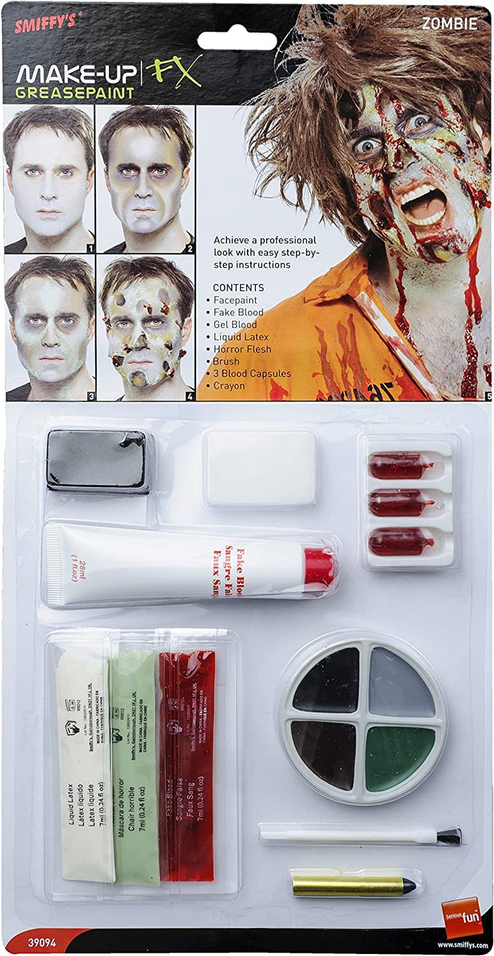 Smiffys Make-Up FX, Complete Zombie Kit, Facepaint