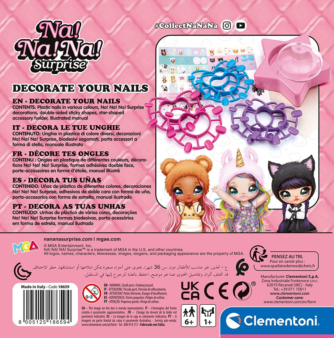 Clementoni 18659 Na Surprise-Decorate Children, Stickers and Glitter-Nail Art Se