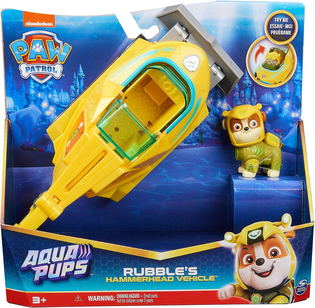 Paw Patrol Aqua Pups Rubble Transforming Hammerhead Shark Vehicle with Collectible Action Figure