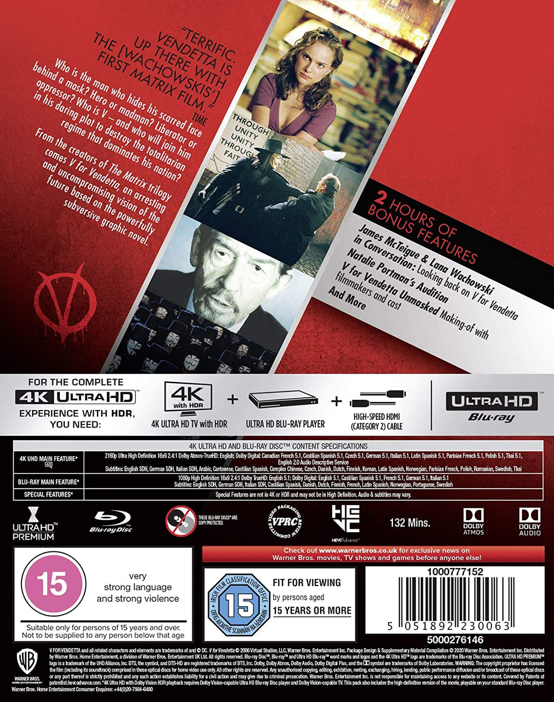 V for Vendetta [2005] [Region Free] - Action/Thriller [Blu-ray]