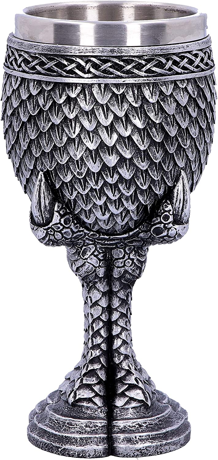 Nemesis Now U4708P9 Grey Scale Dragon Claw Goblet 16.7cm, Resin w. Stainless Ste