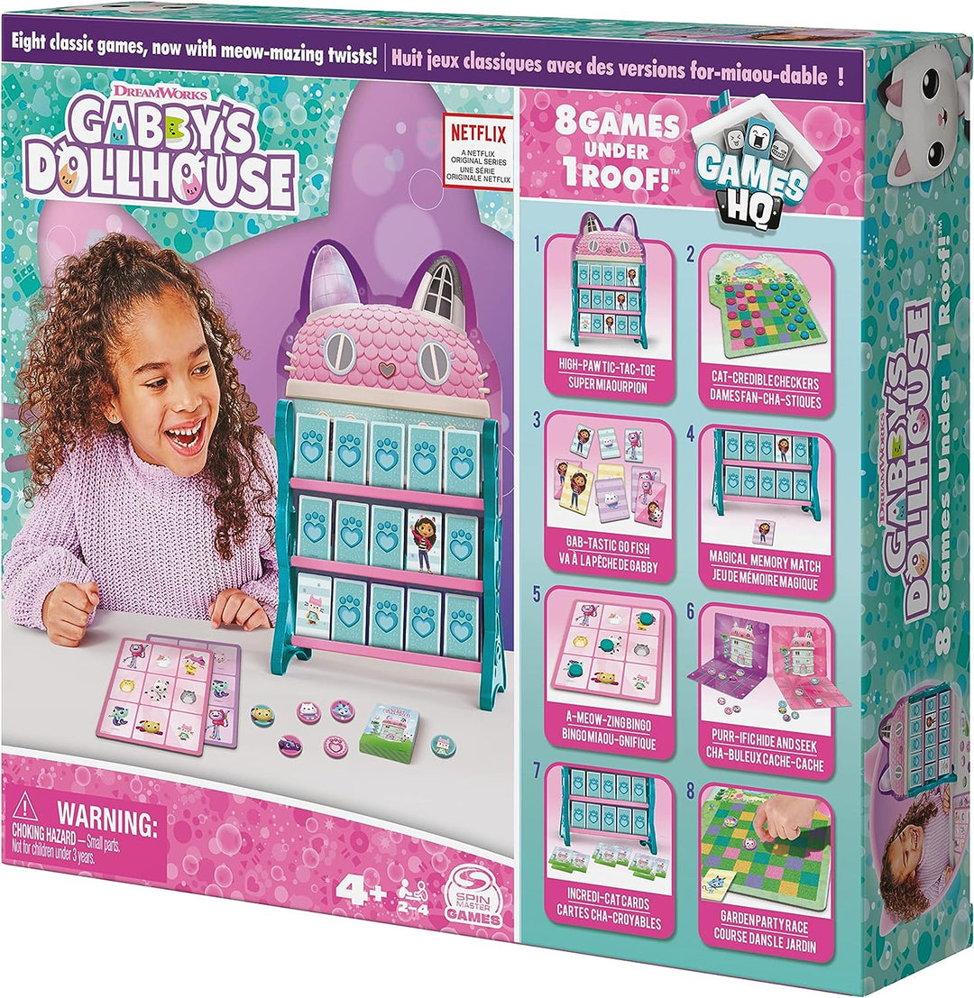 Gabby's Dollhouse, Games HQ Checkers Tic Tac Toe Memory Match Go Fish Bingo Card