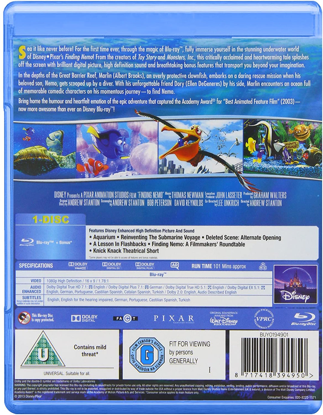 Finding Nemo [Blu-ray] [Region Free]