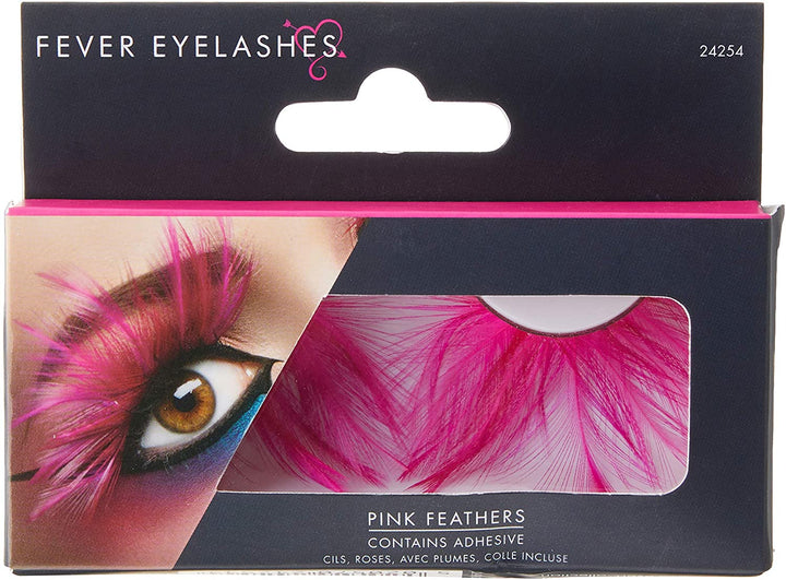 Smiffys Eyelashes with Feather Plumes and Glue - Pink