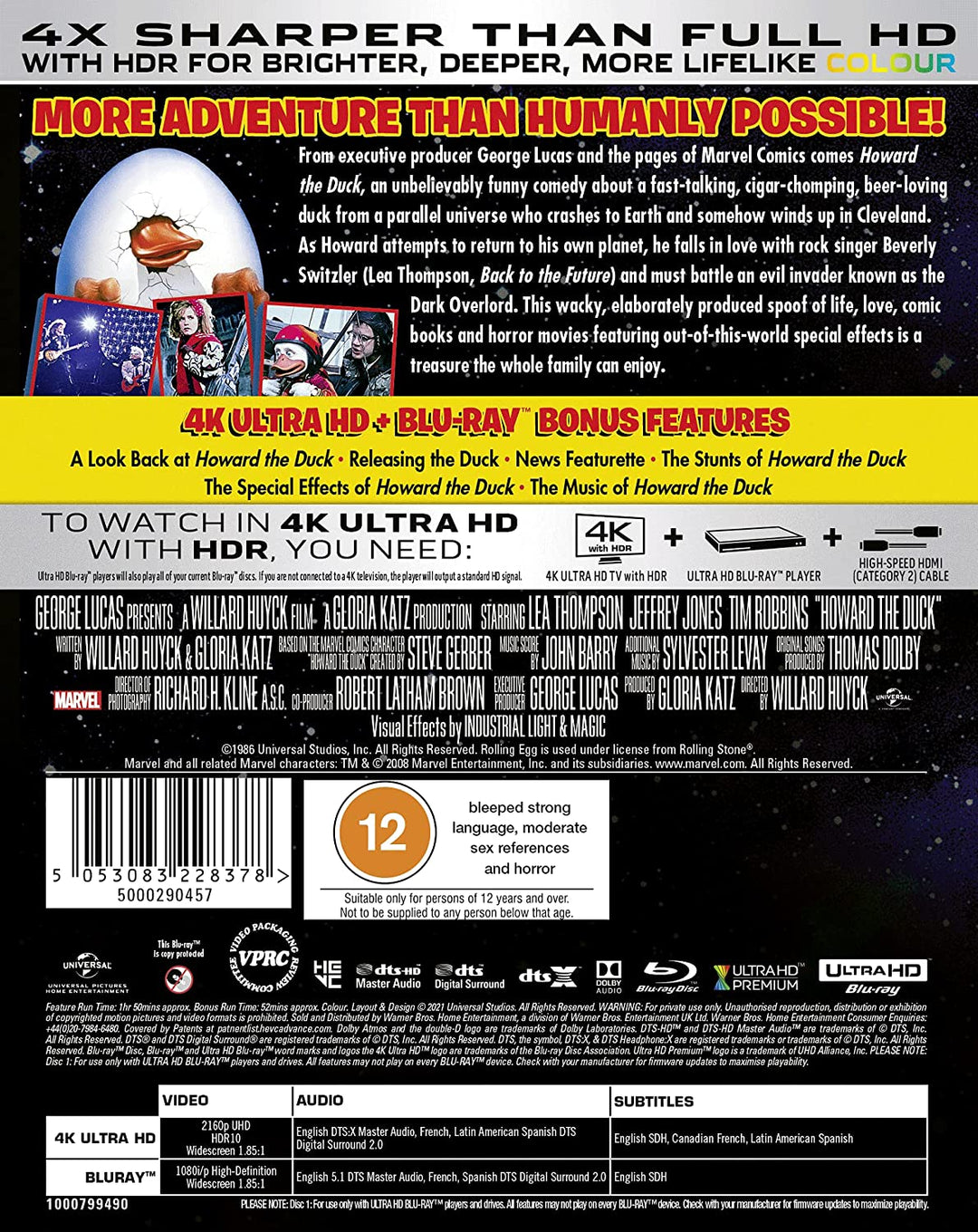 Howard The Duck [4K Ultra HD] [1986] [Region Free] - Sci-fi/Action [BLu-ray]