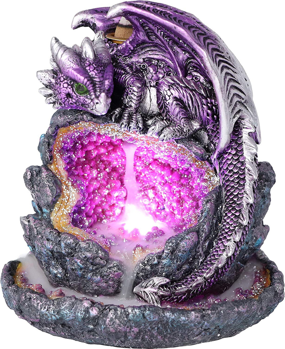 Crystalline Protector Purple Dragon Geode Backflow Incense Burner