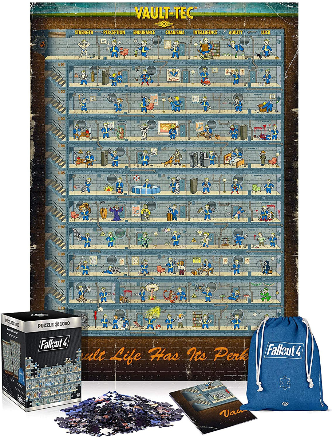 Good Loot Fallout 4 Perk Poster – 1000 Teile Puzzle 68 cm x 48 cm | inklusive Poster und Tasche | Spielgrafiken für Erwachsene und Jugendliche