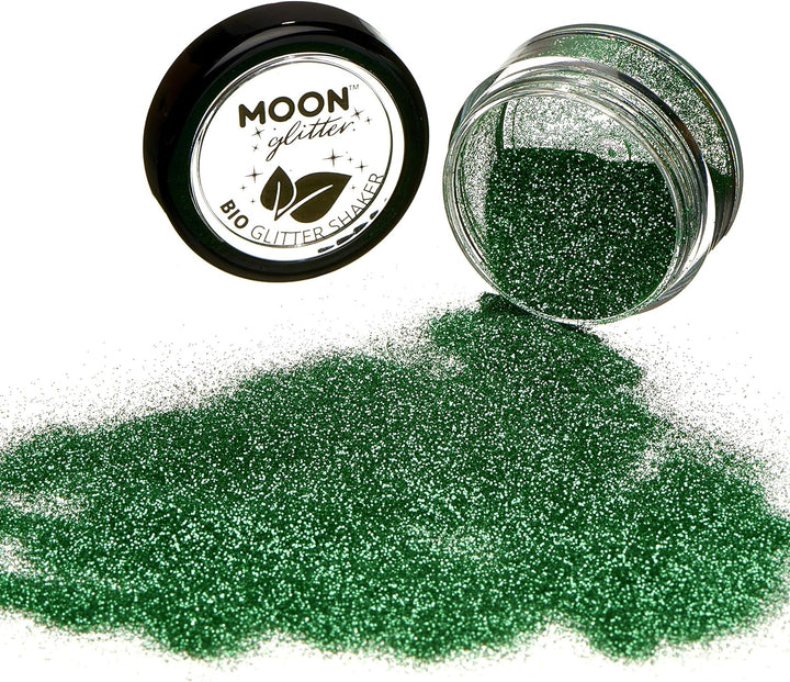 Biodegradable Eco Glitter Shakers by Moon Glitter - Green - Cosmetic Bio Festival Makeup Glitter for Face, Body, Nails, Hair, Lips - 5g