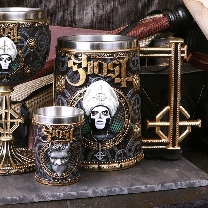 Nemesis Now B4857P9 Licensed Ghost Papa Emeritus III Meliora Gold Tankard, Resin w. Stainless Steel, 350 milliliters