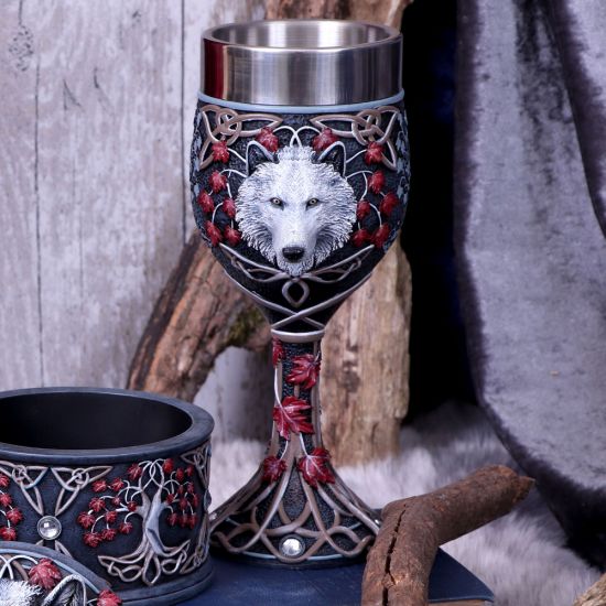 Nemesis Now Lisa Parker Guardian of The Fall White Autumn Wolf Goblet, 19.5cm