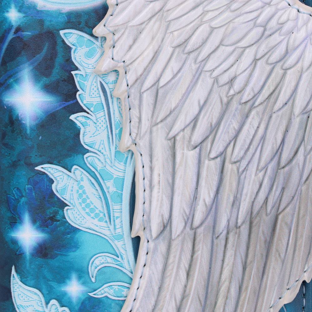 Nemesis Now Angel Wings White Feather Embossed Purse, Blue, 18.5cm