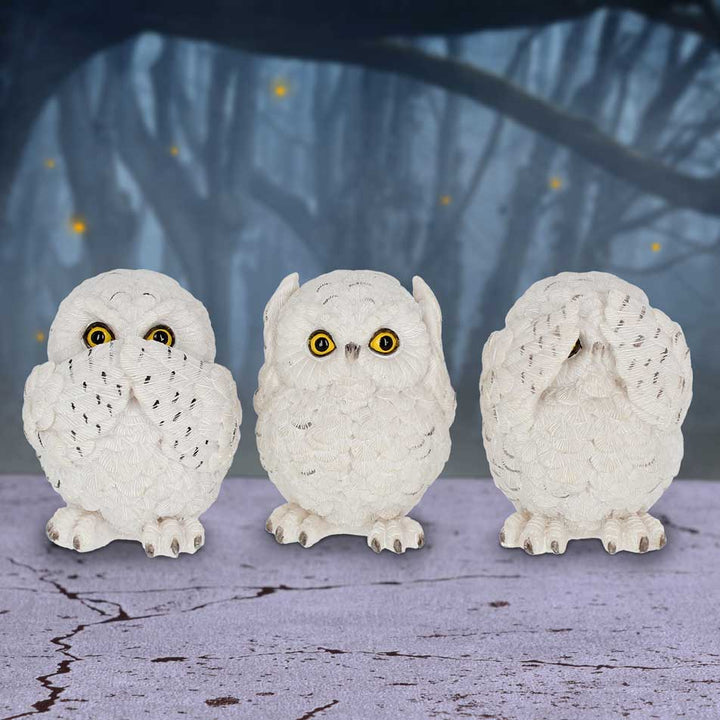 Nemesis Now Three Wise Owls Figurine 8cm White